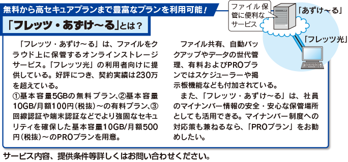 「フレッツ・あずけ〜る」は、ファイルをクラウド上に保管するオンラインストレージサービス